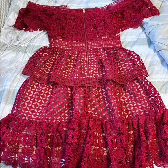 Self-Portrait Crimson Lace Floral Dress - size 4 - Picture 4 of 12